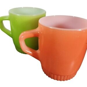 MCM Fire King anchor hocking neon milk glass colored stacking mugs Vintage‎